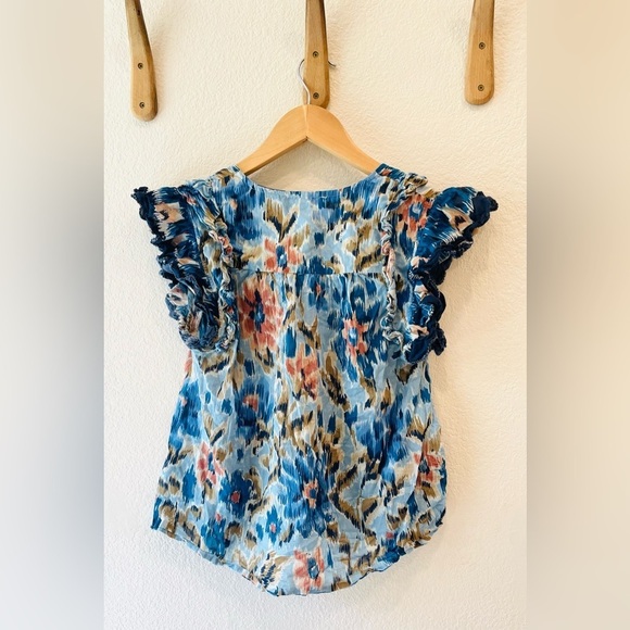 House of Harlow 1960 Zoey Blue Ruffled Sleeve Blouse Size Medium - Picture 4 of 4